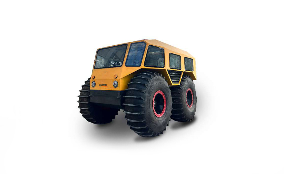 Vehículo todo terreno con ruedas y carrocería totalmente sellada 4x4